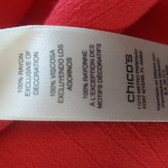 Chico's top red sz 2 (lg/12) roll tab tie front silver studs embroidery - Picture 10 of 10